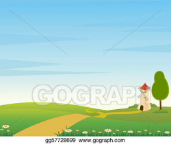 Clip Art Vector - Country landscape with road and mil. Stock ...