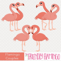Couple flamingo clip art, bird art, invitation graphics ...