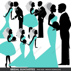 Bride Groom Silhouettes Clipart, Wedding Clipart, Couples ...