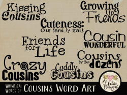 Cousins Word Art Clipart, Digital Scrapbook Word Art Clip Art & Card Making  Typography Overlays - Cousins ClipArt Word Art Overlays