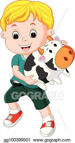 Vector Stock - Little boy holding cow bank. Clipart ...