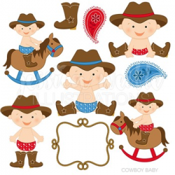Cowboy Baby Cute Digital Clipart, Cowboy Graphics