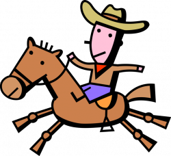 Rodeo Cowboy Rides in Competition - Vector Image