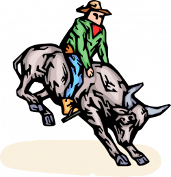 Rodeo Cowboy Rides Bronco Bull - Vector Image