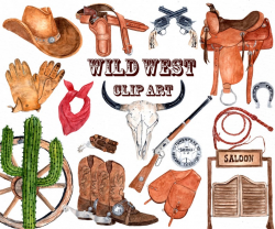 Watercolor Western Clipart: 