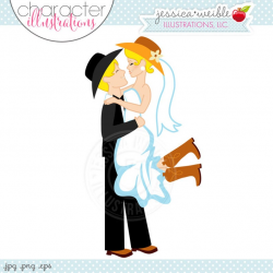 Blonde Western Bridal Couple Character Illustration - Yellow Hair Cowboy  Cowgirl Wedding Couple, Cartoon Illustration, Western Wedding