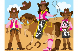 Vector African American Cowgirl Set ~ Illustrations ...