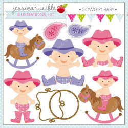 Cowgirl Baby Cute Digital Clipart for Commercial and Personal Use, Cowgirl  Clipart, Western Baby