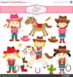 ON SALE Cowgirls clipart -digital cowgirl clipart - cute horse clipart ,  girl party invites, INSTANT Download
