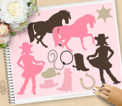 Little Cowgirl Clipart Silhouettes, wild west, western by ...
