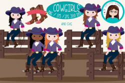 Cowgirls sitting clipart, cowgirl SVG, Cowgirl svg hat, fence cowgirls,  cowgirl red hair, cowgirl blonde, cowgirl brown hair, dark skin