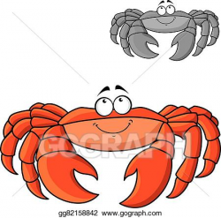 Vector Illustration - Cartoon smiling red crab with big ...