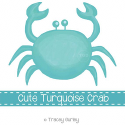 Preppy Turquoise Crab - Original art download, 2 files, turquoise crab clip  art, beach art, crab printable