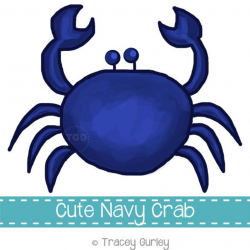 Preppy Navy Crab - Original art download, 2 files, navy crab clip art,  beach art, crab printable