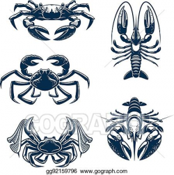 EPS Illustration - Seafood icon set with crab and lobster ...