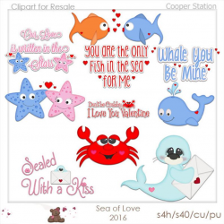 Clipart - Valentine Clipart - Fish - Whale - Crab - Kristi W Designs