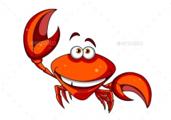Happy smiling red cartoon marine crab character waving a big ...