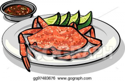 Vector Illustration - Cooked crab on plate. EPS Clipart ...