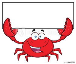 Happy Crab Cartoon Mascot Character Holding Blank Sign ...