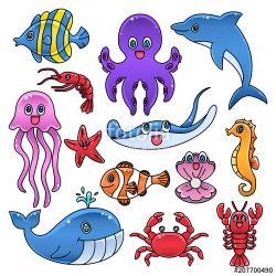 Sea creature, animal, fish, dolphin, whale, crab, jellyfish ...