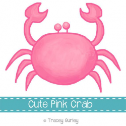 Preppy Pink Crab - Original art download, 2 files, pink crab clip art,  beach art, crab printable