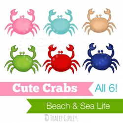 Preppy Cute Crabs, set of 6 - crab clip art Printable Tracey Gurley Designs