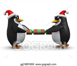 Stock Illustration - 3d penguins pulling a christmas cracker ...
