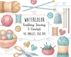 Crafts Clipart Knitting, Sewing and Crochet Watercolor Set ...