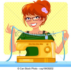 Vector - girl sewing machine - stock illustration, royalty ...