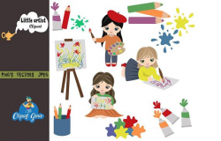 Little artist, Girl drawing clipart, drawing clipart, school ...