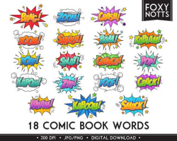 Superhero Comic Book Words Clip Art - Text Bubbles, Digital ...