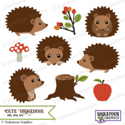 Cute Woodland Hedgehog Clipart - Instant Download File ...