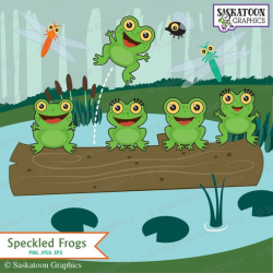 Five Green and Speckled Frogs Clipart - Instant Download ...
