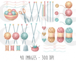 Crafts Clipart Knitting, Sewing and Crochet Watercolor Set - Commercial Use