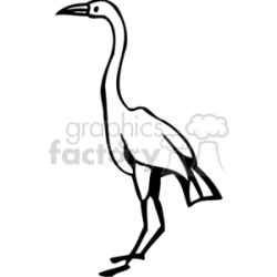 Black and white full-body profile of a crane clipart. Royalty-free clipart  # 130293