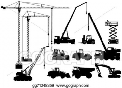Vector Art - Earth-moving machinery and crane. Clipart ...