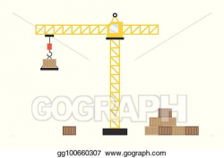 Vector Illustration - Yellow construction tower crane with ...