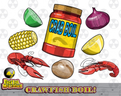 Louisiana Vector Clipart, Crawfish Boil Ingredients, Instant Download