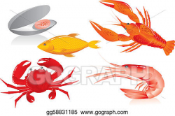 Vector Illustration - Seafood: oyster, shrimp, crawfish ...