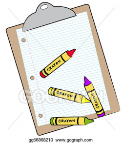 Stock Illustration - Clipboard with paper and crayons. Clip ...