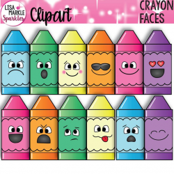 Crayon Clipart, Crayons Clipart with Faces, Emoji Clipart, School Clipart