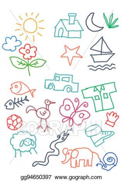 Stock Illustration - Kids doodle color-full random object ...