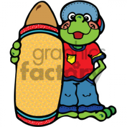 cartoon frog holding a large crayon clipart. Royalty-free clipart # 405010