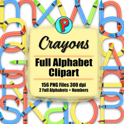 Crayons - Full Alphabet Clipart - 156 PNG Files 300 dpi - 2 Full Alphabets  - Instant Download
