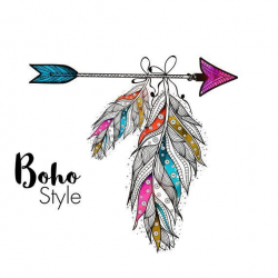 creative drawing Clipart arrow and feather ethnic Boho style ...