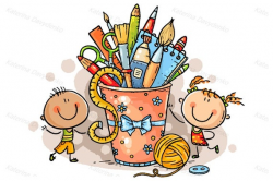 Creative kids with crafting tools. Cartoon kids, children clipart, kids  clipart, happy kids clipart, kids illustration, vector kids