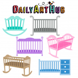 Baby Cribs and Cradles Clip Art Set