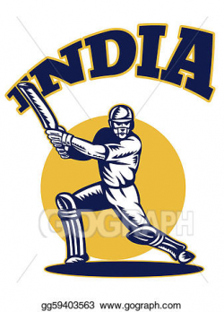 Clipart - Cricket player batsman batting retro india. Stock ...