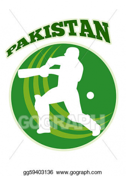 Clipart - Cricket player batsman batting retro pakistan ...
