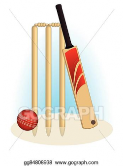 Vector Stock - Cricket ball, bat and wicket. Stock Clip Art ...
